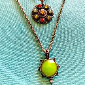 Lucky Brand Green and Multicolor Stone Double Pendant Necklace